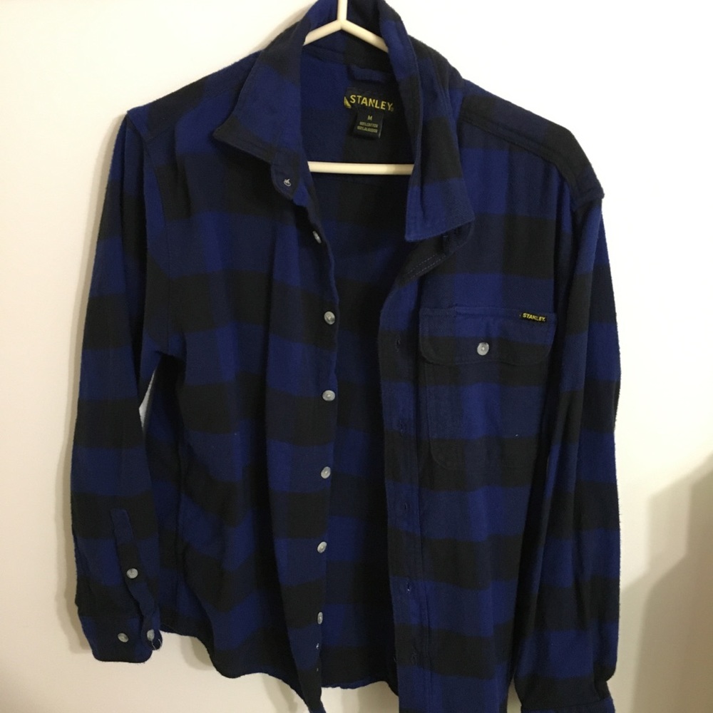 Blue and Black Checkered Long Sleeve Button Up